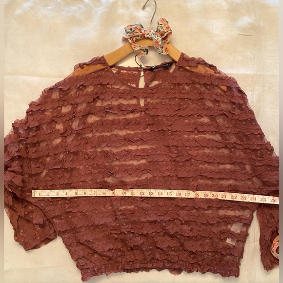 Zara ruffled sheer, pink/mauve long sleeve blouse boho-size L, NWT Easter color - Picture 5 of 10